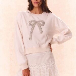 Loveshackfancy Rylan Bow-Embellished Fleece Pullover S